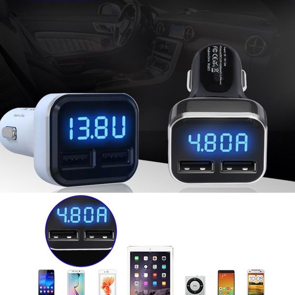 

dual usb car charger 4.8a adapter led display fast charging for iphone samsung ing