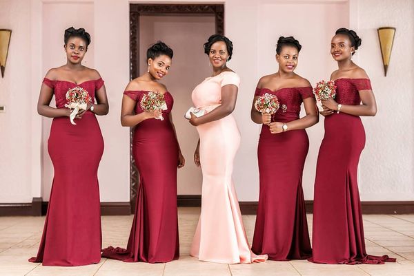 Африканская новая мода темно -красная русалка подружки невесты с плиты с плити