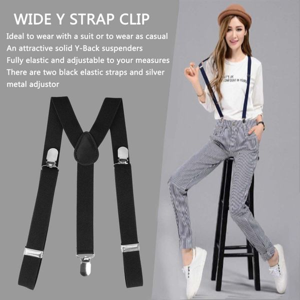 

new adjustable brace clip-on adjustable men women pants braces straps fully elastic y-back suspender belt, Black;white