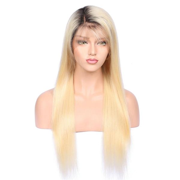 

1bT#613 Glueless Full Lace Human Wig with Baby Hair Pre Plucked 150 Density Brazilian Remy Hair Ombre Blonde Human Hair Wigs