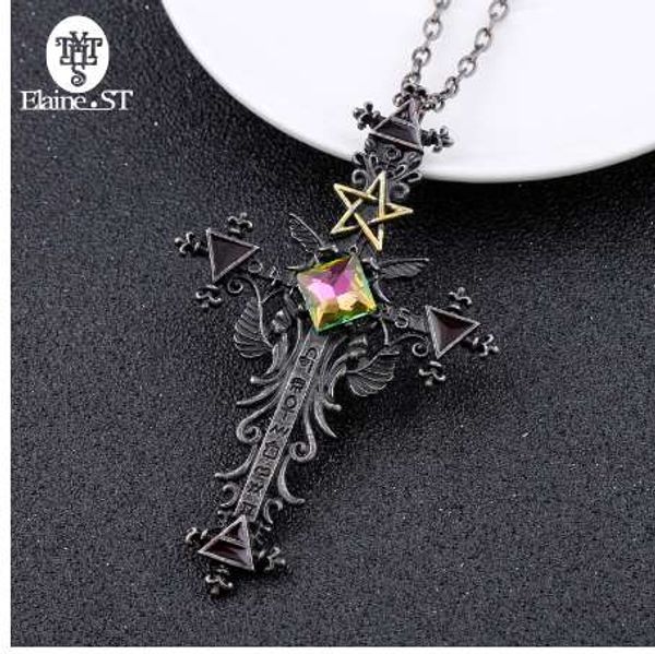 

hipping 1pc vintage gothic cross statement necklace triangle pentagram geometric necklace women jewellery hip hop men joyas, Silver