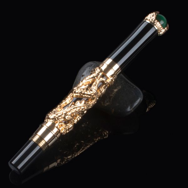 

excellent luxury medium m nib golden dragon fountain pen clip with gift school office business men smoothly writing