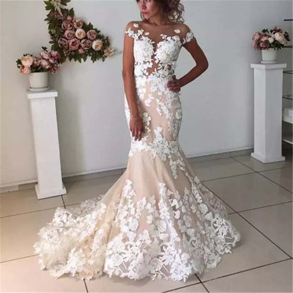 

custom lace mermaid wedding dresses 2018 with appliques backless 3d flowers court train bohemian wedding bridal gowns, White
