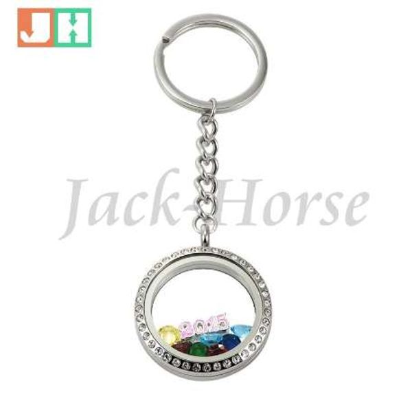 

30mm stainless steel living memory crystal locket keychain, Slivery;golden
