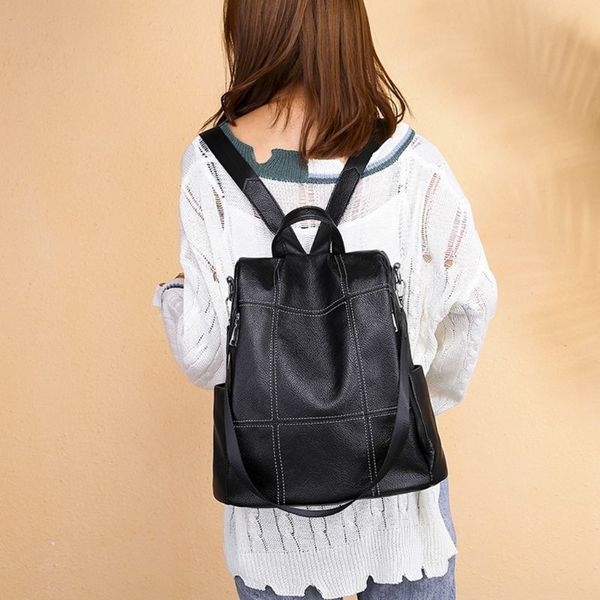 

noenname_ women backpack purse pu leather anti-theft rucksack fashion zipper adjustable straps school bag