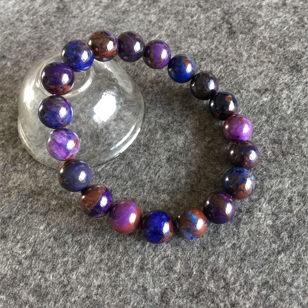 

south africa natural genuine dark purple blue sugilite stretch finish bracelet round beads 10mm 05135, Black