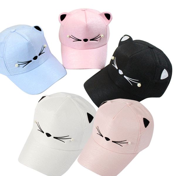 

spring tide pearl wild cute student cat ears visor tennis cap female hat baseball mesh caps adjustable sport hat, Black;white