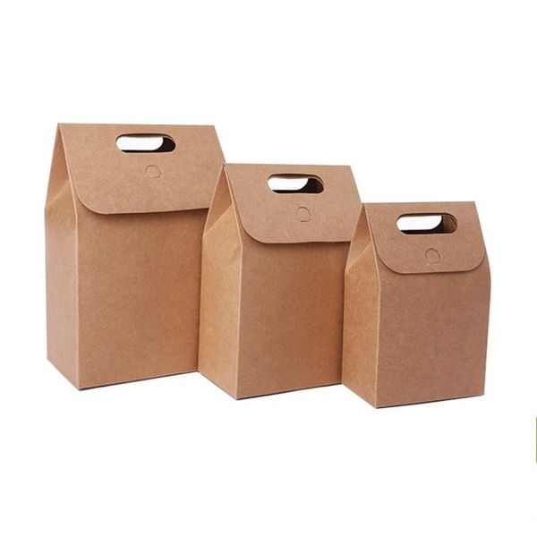

reusable kraft paper food packaging box 3 size foldable gift candy baking bags diy tea dried fruit handbag durable simple 1 2hq bb