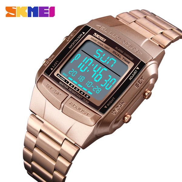 

skmei 1381 sport watch men's watch led digital alarm countdown fashion steel men wrist watches clock relogio masculin, Slivery;brown