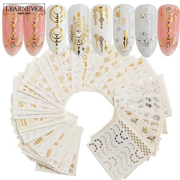 

30pcs gold silver nail water sticker feather flower spider design decal for nails decoration nail art manicure sticker, Black
