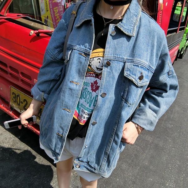 

New Jean Jacket Retro Bf Wind Female Denim Jacket Coats Loose Chaquetas Mujer Long-Sleeved Blouson Femme Plus Size S-L