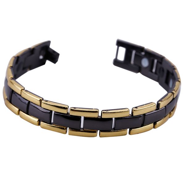 

1pcs men 12.5mm titanium magnetic treatment of wheat anion health germanium power link bracelet wrist band "black color tone, Golden;silver