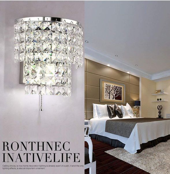 

modern e12 led k9 crystal mirror stainless steel wall lights with switch living room wall home decoration wall lamps