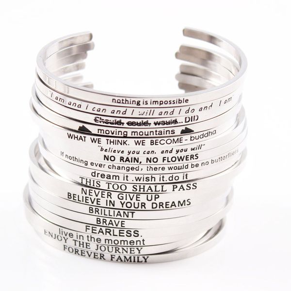 

2017 trending products engraved mantra bracelets 316l stainless steel personalized mantra hand stamped bracelet wholesale 3pcs, Golden;silver