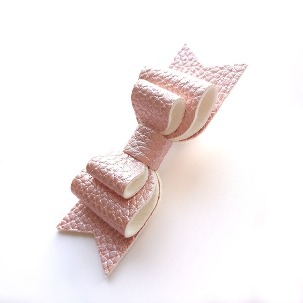 

kid hair bow barrette 10pcs/lot 9cm fluorescent peach three layers artificial leather bow hairpin for teens purple classic clips hot