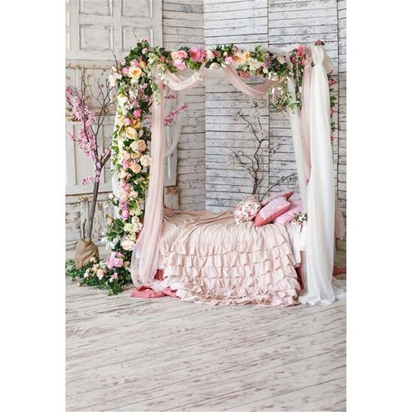 Acheter Princesse Bébé Douche Toile De Fond Blanc En Bois Mur Plancher Fleurs Lit Décoré Filles Anniversaire Fête Thème Photo Stand Fond De 191 Du