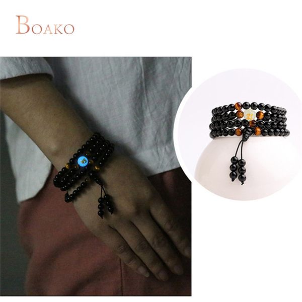 

2018 natural obsidian carving dragon buddha bracelet necklace tiger eye stone beads bracelet glow in dark rosary bracelets z3, Black