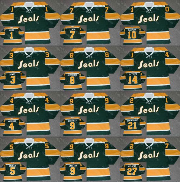 

California Golden Seals 10 TED HAMPSON HARRY HOWELL IVAN BOLDIREV WALT McKECHNIE REGGIE LEACH CAROL VADNAIS DICK REDMOND Jerseys
