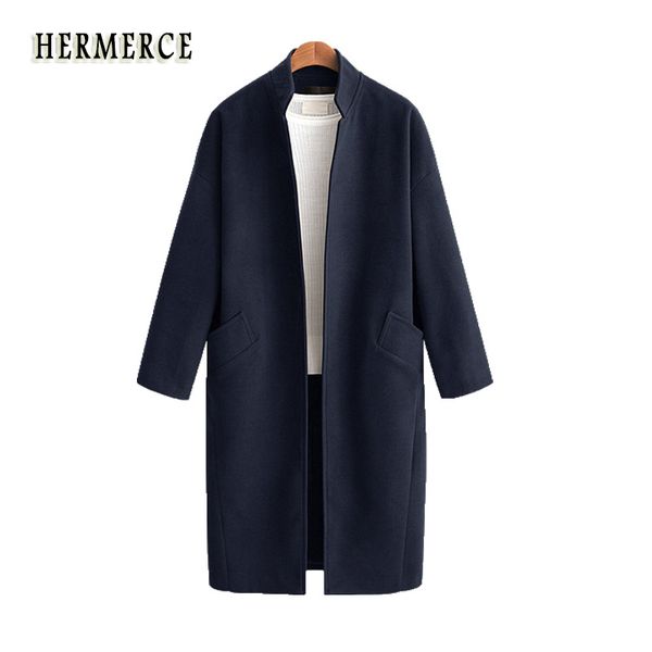 

fashion women's clothing 2018 autumn & winter casual warm long sleeve wool thin jacket female classic woolen coat, Black