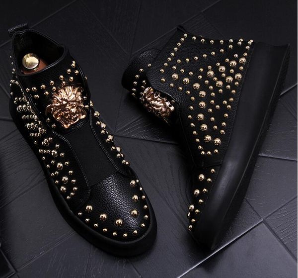 

2018 новый стиль роскошный человек повседневная кожаная обувь высокий топ золото п