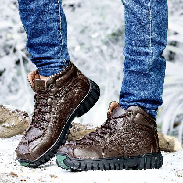 

new winter warm hiking boots plush sport climbing shoes anti-slip outdoor trecking ski shoes military trainers shoes male boots, Black