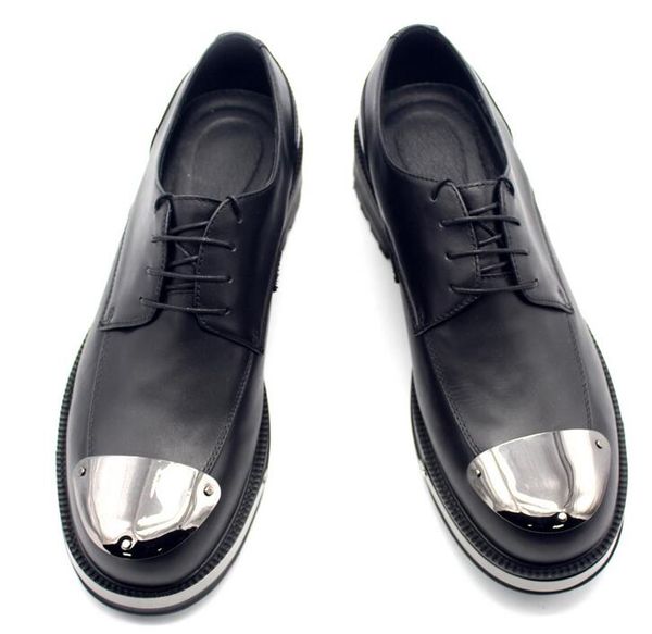 

spring prom italy man derby shoes high handmade genuine leather lace up formal business shoes casual dress brogue shoes man, Black