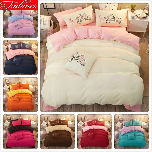 

pure color plain bedding set lover ab side soft cotton bed linen double  king big size quilt duvet cover 180x220 bedspreads
