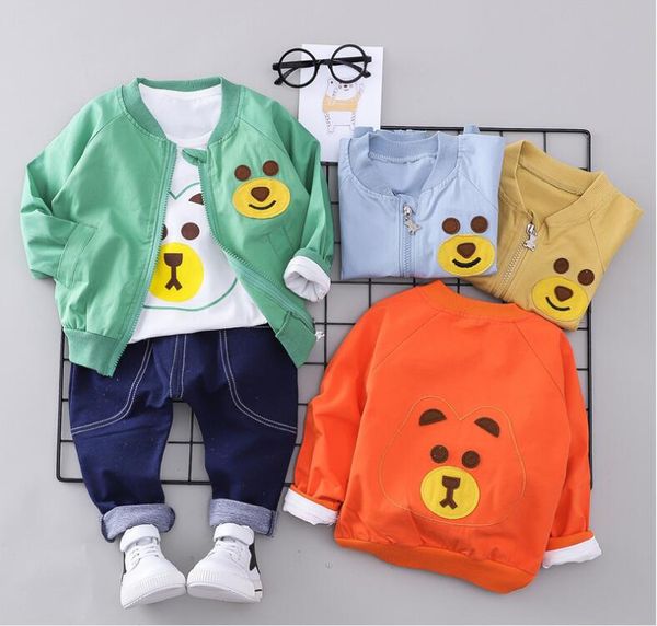 

2018 new spring and autumn children's clothing set small children men and women baby three-piece children's suit, White