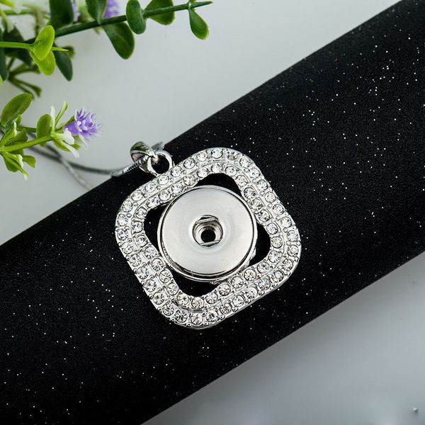 

new fashion jewelry noossa snap button necklace two layer squares full cz diamond crystal pendant necklaces for sale, Silver