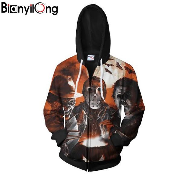 

2018 new fashion men women cool sweatshirt hoodies men 3d print devil man skull gray loose streetwear long sleeve clothes, Black