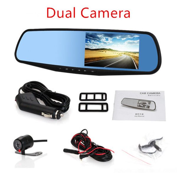 

car dvr car rearview mirror 4.3" hd 1080p camera parking dvr dual camera video recorder dual dash cam