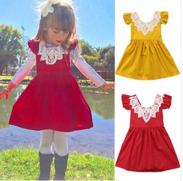 

2 colors summer girls dress lace sleeveless puff big bowknot back cotton girls dress fashion children party dress z11, Red;yellow