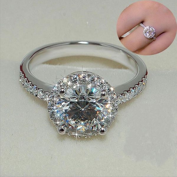 

fashion jewelry sparking jewelry 1.5ct diamond cz party wedding band rings for women 925 sterling silver female ring, Slivery;golden