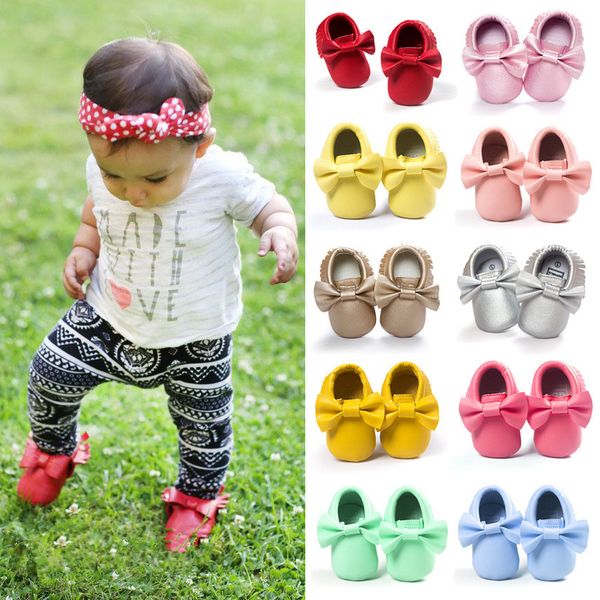 Scarpe per bambini in pelle PU Bowknot Neonato Ragazza Mocassini Scarpe morbide Frange con suola morbida Antiscivolo Culla Primo camminatore Prewalker