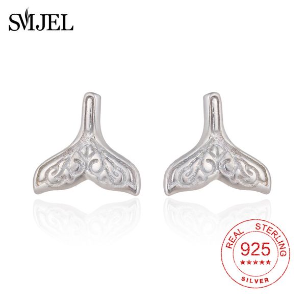 

smjel 925 sterling silver anti-allergy cute whale tail earring dolphin mermaid tail stud earrings for women wedding jewelry, Golden;silver