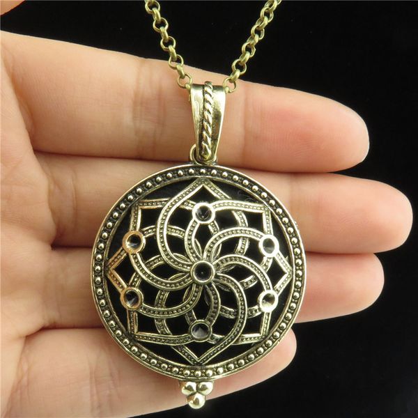 

glowcat b1q312 bronze flower round pendant essential oils diffuser locket women jewelry necklace chain 20inch, Black