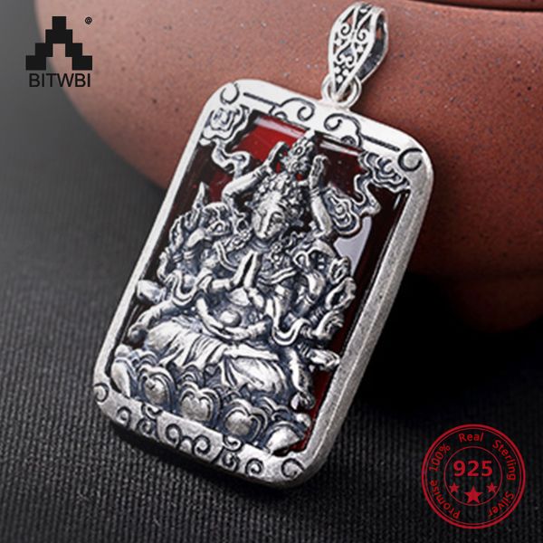 

s925 sliver buddha jade inlaid men and women pendant necklace different colors pendant retro fashion sliver jewelry, Silver