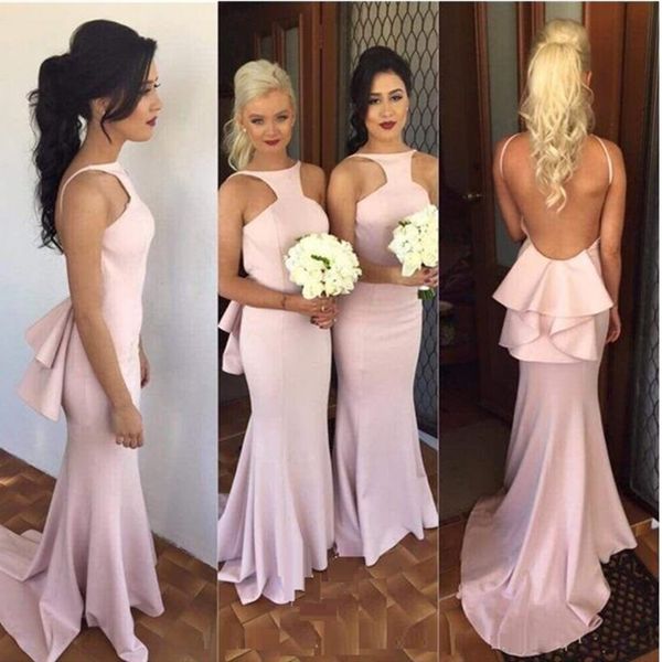 

new arrival 2020 spring fashion mermaid wedding party gowns glamorous pink long bridesmaids dresses halter sliim bridesmaid dress, White;pink