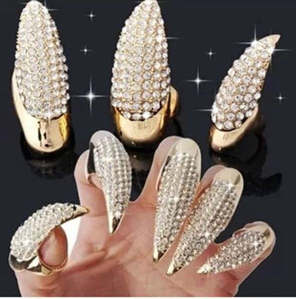 Kadınlar Hediye için Kristal Rhinestone Tırnak Yüzük Altın Siyah Kaplama Paw Talon Kedi Pençesi Yüzük Parmak Yüzük Başparmak Halka Tırnak Sanat Punk Rock Takı