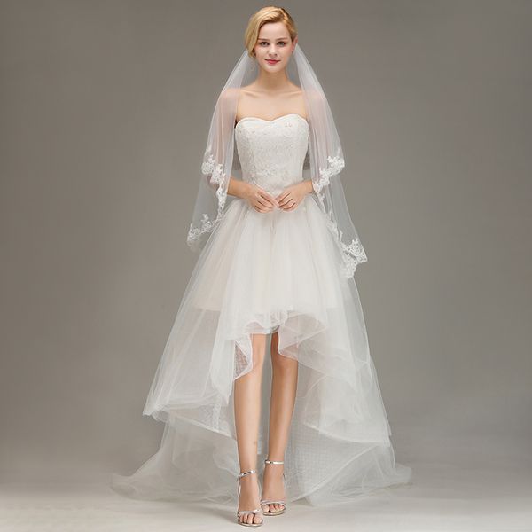 

wedding veil 2 layers fingertip length applique lace edge bridal veil simple accessories with comb wedding dress cpa1437, Black