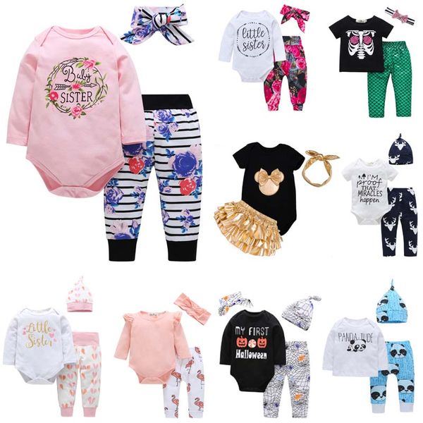 100% Baumwolle Neugeborenes Baby Mädchen Kleidung Weihnachten Hollowen Outfit Kinder Junge Mädchen 3 Stück Set Strampler + Hose + Hut Baby Kinder Kleidung Sets