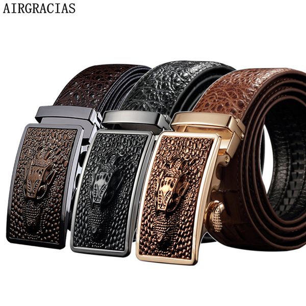 

airgracias men genuine leather men crocodile pattern belt automatic buckle strap designer ceinture homme, Black;brown