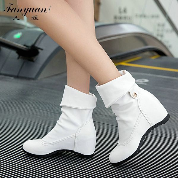 

autumn/winter women stylish shoes height increasing 2017 slip-on short boots ladies' pleated ankle boots with two wear style, Black