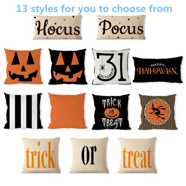 Pillow Case Halloween Cotton Linen Pumpkin English Letter Trick Or