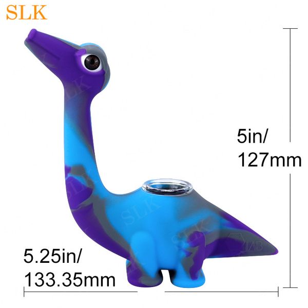 lotto di stampa tubi di fumo a forma di dinosauro portatile Tubo di fumo di tabacco in silicone piattaforma petrolifera vetro bong tubo narghilè tubi di silicio