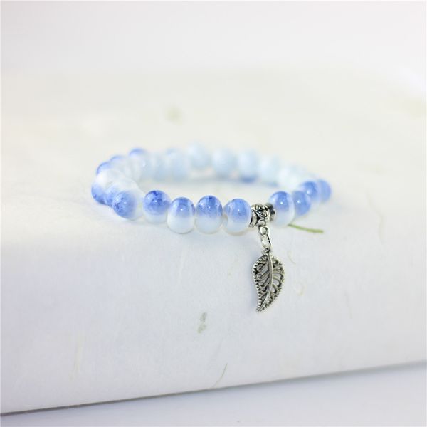 

hollow leaf ceramic strand bracelet for women men frozen fish eye charm bangles bohemian jewelry chain wristbands, Black