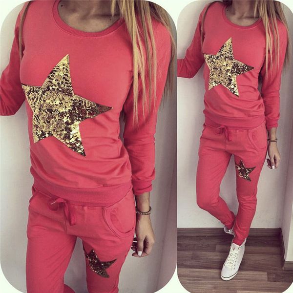 

o-neck suit set tracksuit fashion long sleeve 2 -piece sets women costume (sweatshirt +pants )knitted warm suit female, Gray