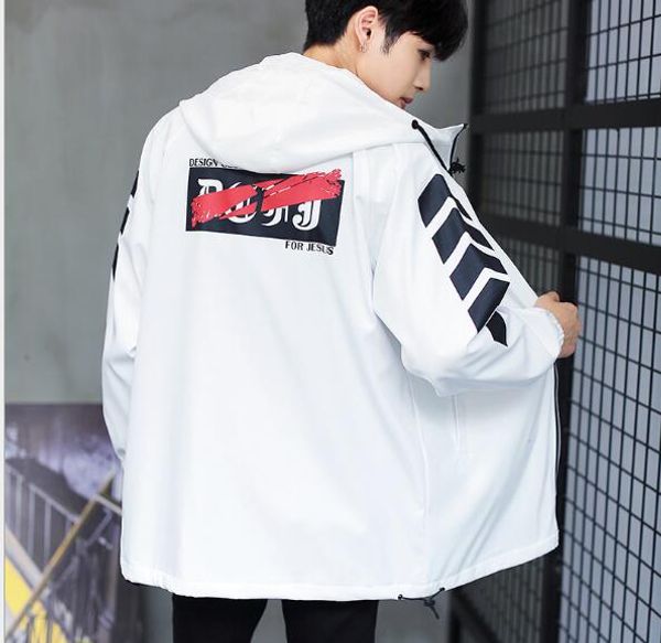 

autumn new men's casual long hooded windbreaker youth trend printing jacket jackets coat, Tan;black