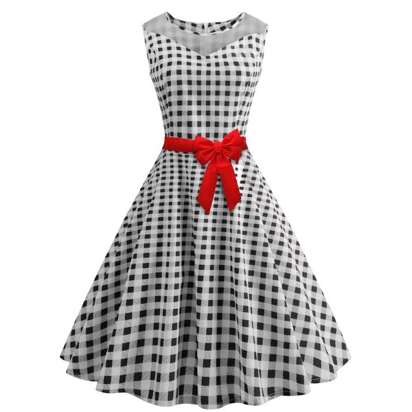

women's clothing 2019 summer fashion plus size white casual dresses for womens polka dot print sleeveless vintage dress expansion skirt, Black;gray