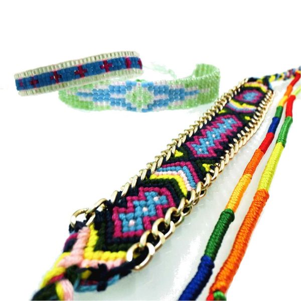 AMIU Jewelry Bohemian 5PCS Weave Cotton Seed  Bracelet Woven Rope String Handmade Bracelets Packing Sets For Women Men HH6